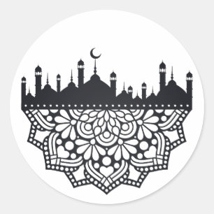 Sticker Rond Les silhouettes de mosquées avec la fleur