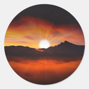 Sticker Rond Les Silhouettes Du Coucher De Soleil Nature Paysag