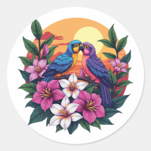 Sticker Rond Les tourterelles vibrantes au coucher du soleil av