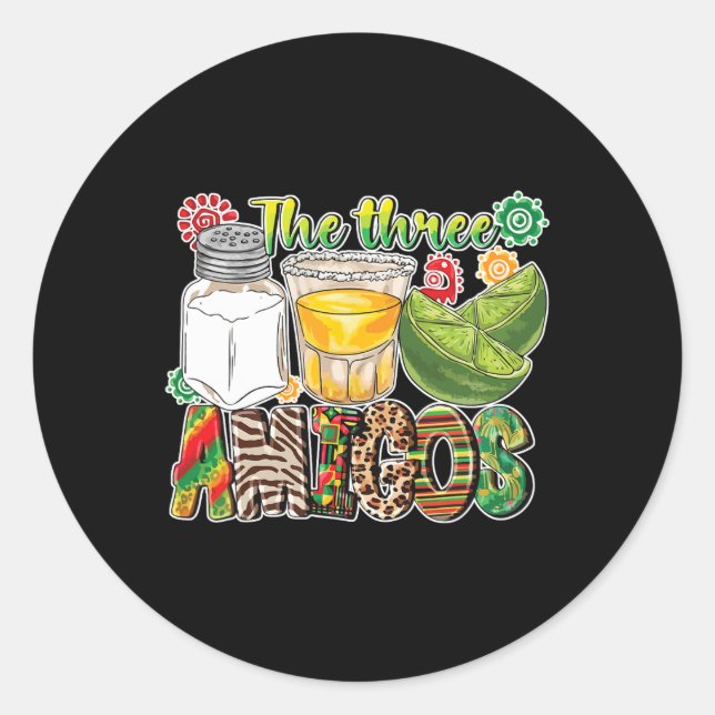 Sticker Rond Les Trois Amigos Tequila Salt Lime Cinco De Mayo (Devant)