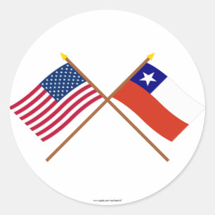 Sticker Rond Les USA et drapeaux croisés par Chili