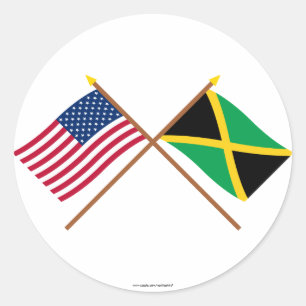 Sticker Rond Les USA et drapeaux croisés par Jamaïque