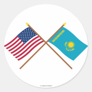 Sticker Rond Les USA et drapeaux croisés par Kazakhstan