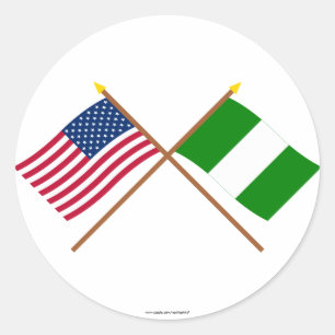 Sticker Rond Les USA et drapeaux croisés par Nigéria