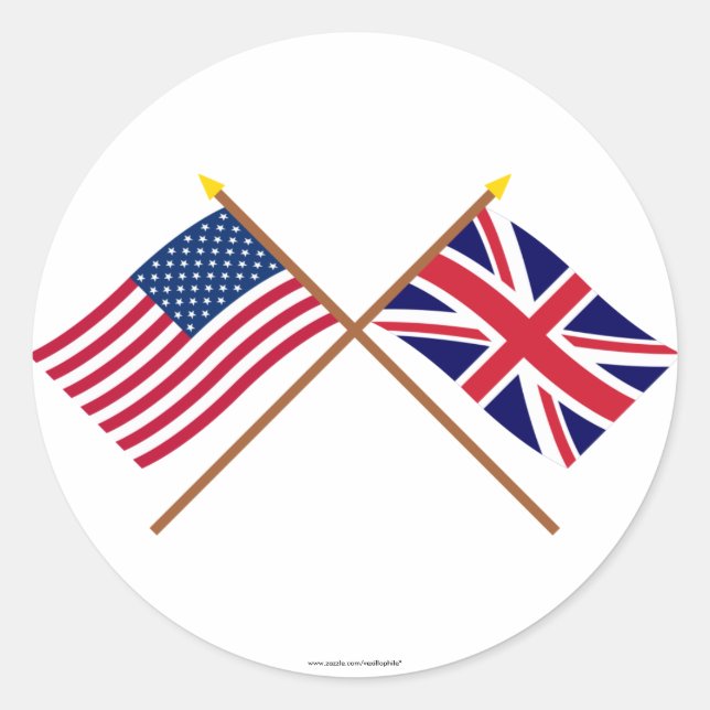 Sticker Rond Les USA et drapeaux croisés par Royaume-Uni (Devant)