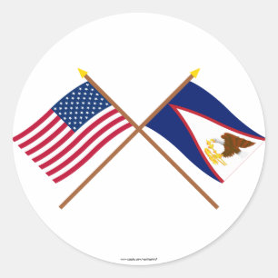 Sticker Rond Les USA et drapeaux croisés par Samoa américaine