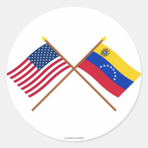 Sticker Rond Les USA et drapeaux croisés par Venezuela