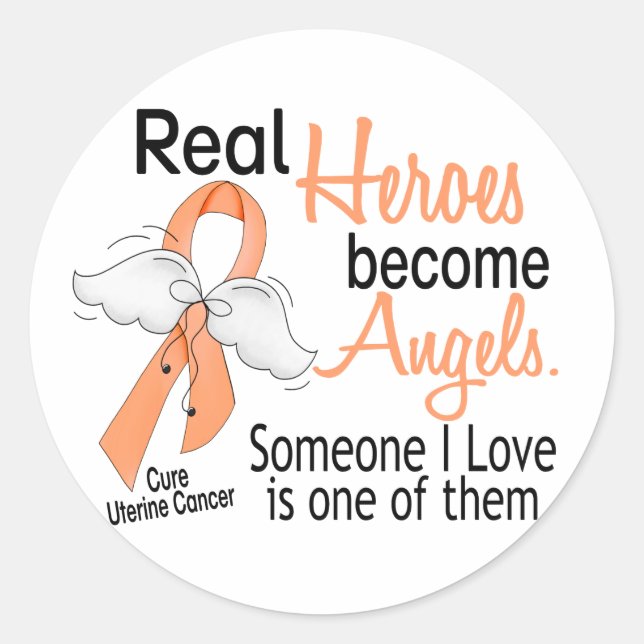 Sticker Rond Les vrais héros deviennent des anges Cancer utérin (Devant)