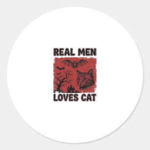 Sticker Rond Les vrais hommes aiment les chats Halloween Vintag