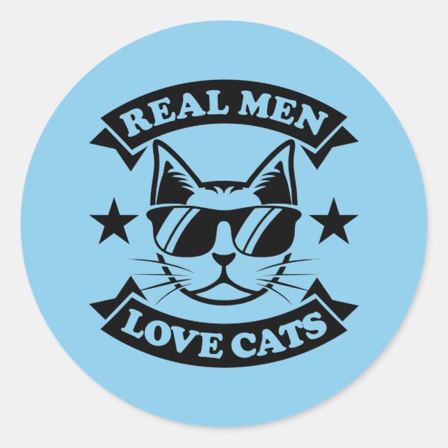 Sticker Rond Les vrais hommes cool aiment les chats (Devant)