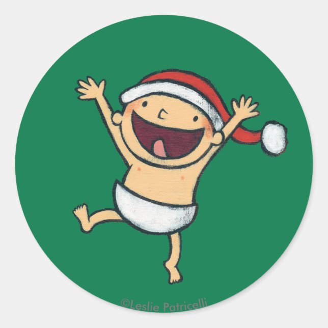 Sticker Rond Leslie Patricelli's Baby Dancing In Santa Hat (Devant)