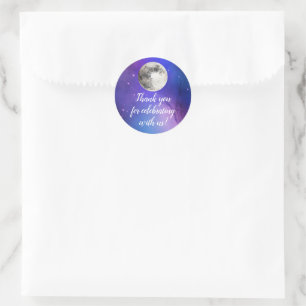 Sticker Rond L'Espace Extérieur Violet Étoiles Sur La Lune Céle
