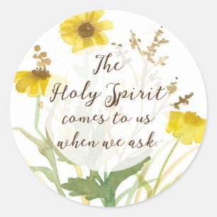 Sticker Rond L'Esprit Saint Religieux Nous Arrive Fleurs Jaunes