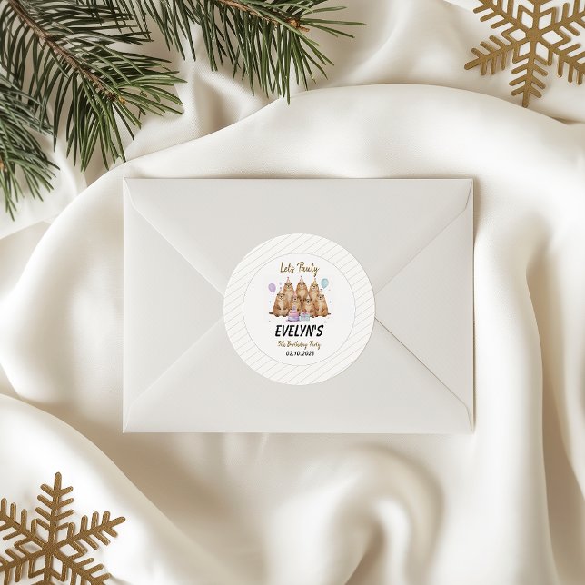 Sticker Rond Let’s Party Groundhog 5th Birthday – Fun Kids  (Let’s Party Groundhog 5th Birthday – Fun Kids sticker)