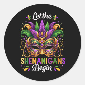 Sticker Rond Let The Shenanigans Begin Mardi Gras Beads Mask Fe