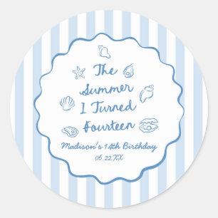 Sticker Rond L'été où j'ai eu quatorze ans Fête d'anniversaire 