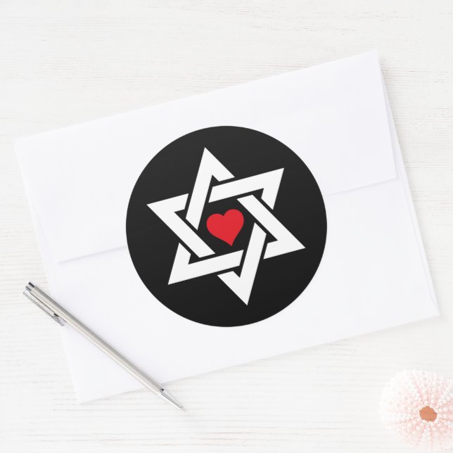 Sticker Rond L'étoile de David avec le Coeur Rouge (Enveloppe)