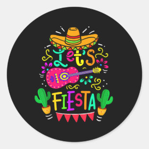 Sticker Rond Lets Fiesta Cinco De Mayo Parti Mexicain Guitare L
