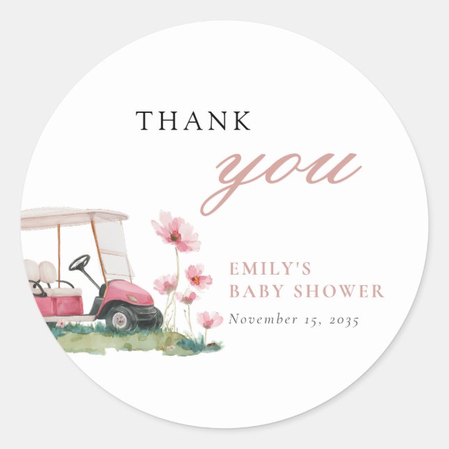 Sticker Rond Let's Par-tee Golf Baby Shower (Devant)