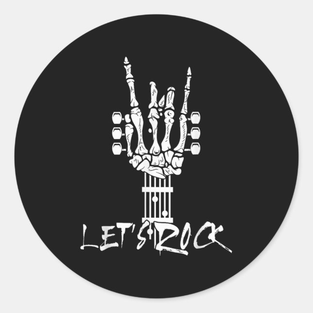 Sticker Rond Lets Rock On Halloween Rock And Roll Skeleton Hand (Devant)