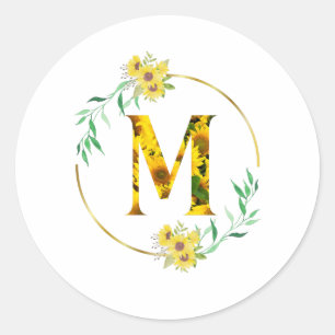 Sticker Rond Letter M Sunflower 