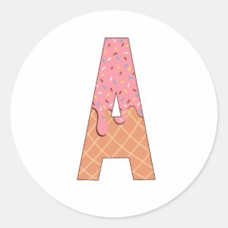 Sticker Rond Lettre A - Thème crème glacée
