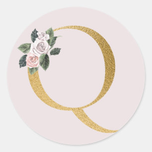 Sticker Rond Lettre autocollante rose d'or Q