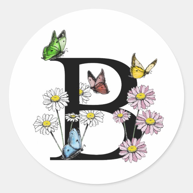 Sticker Rond LETTRE B MONOGRAPHIQUE BROUILLON D'AQUATIE Florale (Devant)