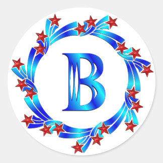 Sticker Rond Lettre Bleue B Monogramme Étoiles rouges