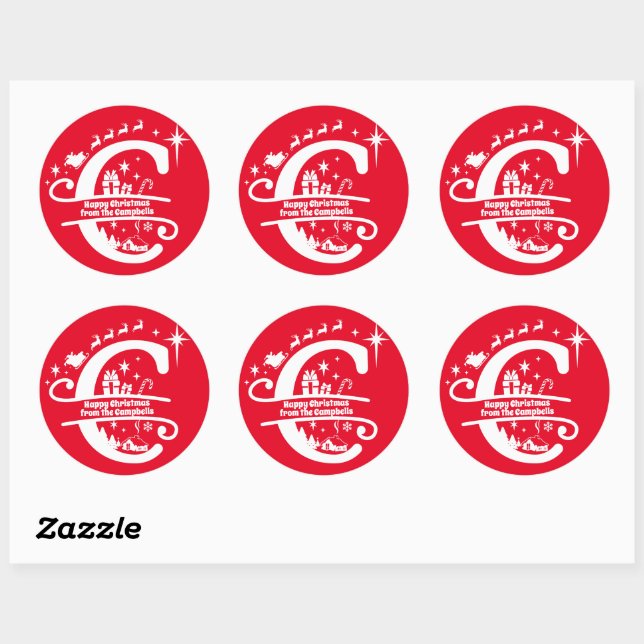 Sticker Rond Lettre C Monogramme Nom de famille initial Salutat (Feuille)