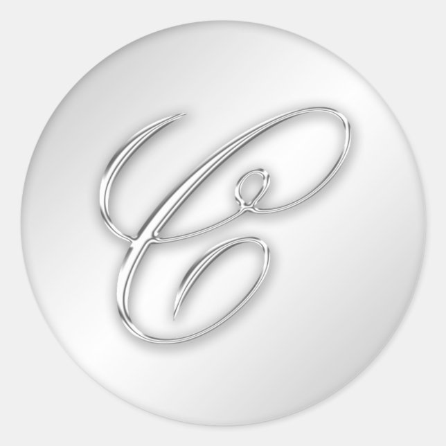Sticker Rond Lettre C script initial faux argent monogramme fav (Devant)