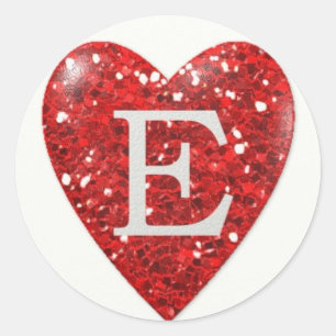 Sticker Rond Lettre coeur étincelante E en rouge