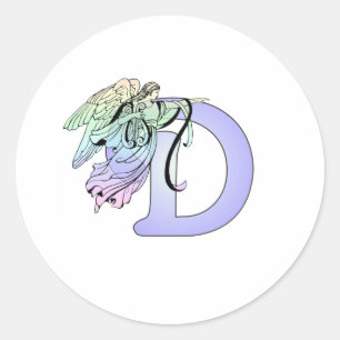 Sticker Rond Lettre D Monogramme Ange initial ailes Halo