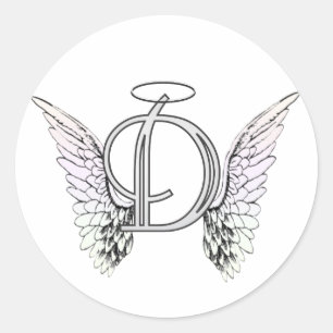 Sticker Rond Lettre D Monogramme initial avec ailes angéliques