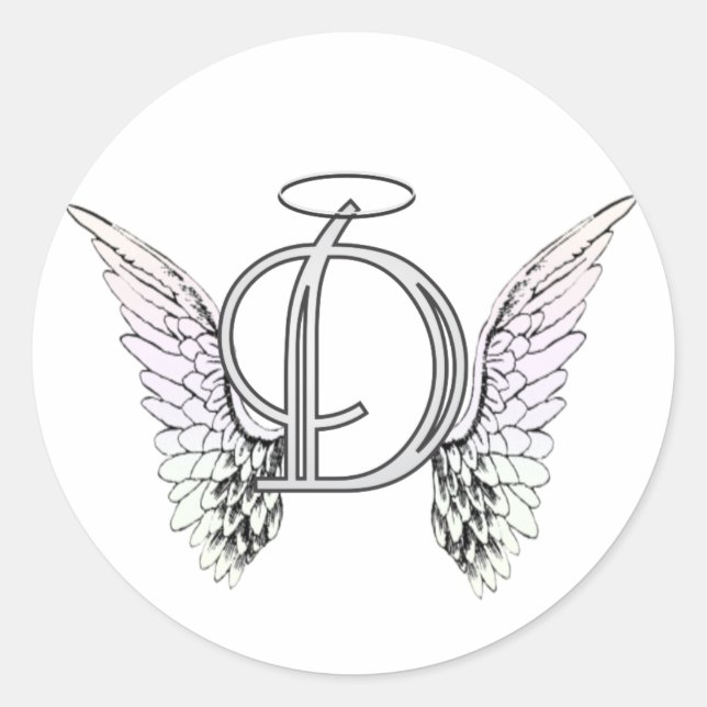 Sticker Rond Lettre D Monogramme initial avec ailes angéliques  (Devant)