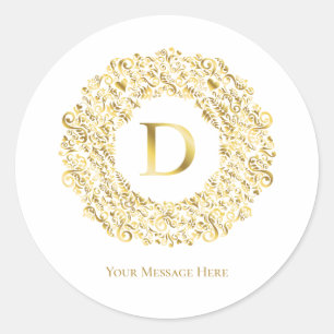 Sticker Rond Lettre D or Damask Pattern