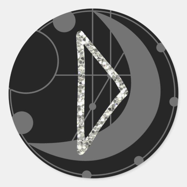 Sticker Rond Lettre D Rune Monogramme Lune géométrique Noir (Devant)