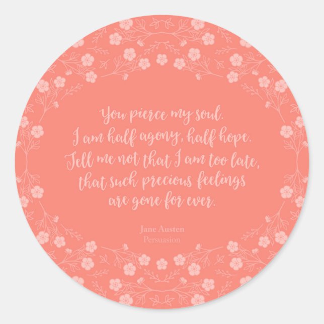 Sticker Rond Lettre d'amour florale Citation Persuasion Jane Au (Devant)