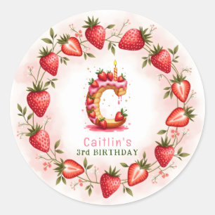 Sticker Rond LETTRE D'ANNIVERSAIRE fraise C Gâteau