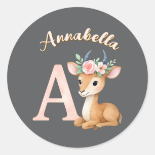 Sticker Rond LETTRE D'Aquarelle Mignonne Whimsical A Animal Nur