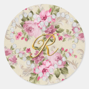 Sticker Rond lettre de coeur de diamant R
