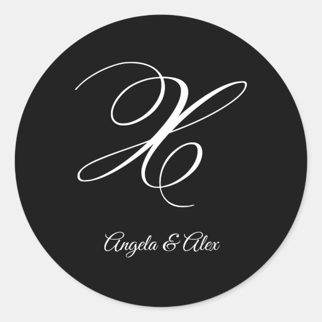 Sticker Rond Lettre de fantaisie mariage X Monogramme (Devant)