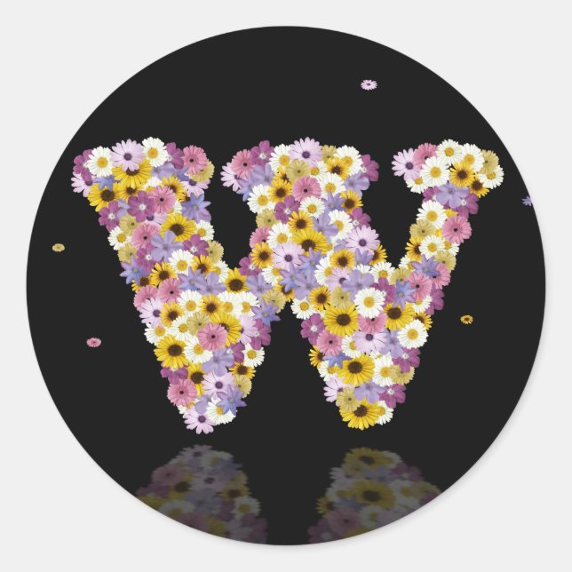 Sticker Rond Lettre de fleurs W (Devant)
