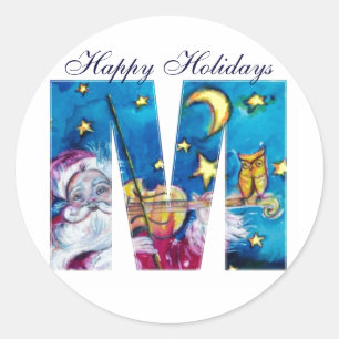 STICKER ROND LETTRE DE NOËL M / MONOGRAM PÈRE NOËL INSPIRÉ