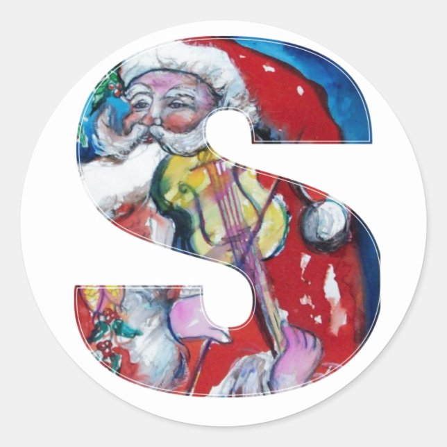STICKER ROND LETTRE DE NOËL / PÈRE NOËL AVEC MONOGRAM DE VIOLON (Devant)