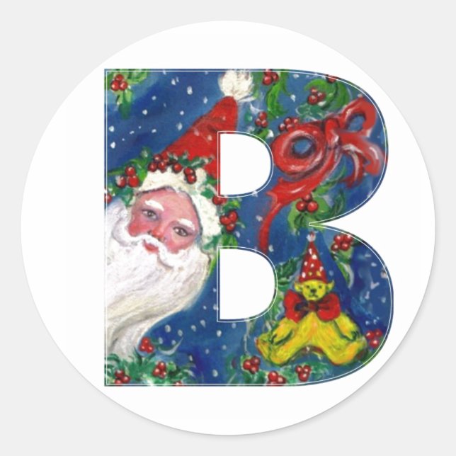 STICKER ROND LETTRE DE NOËL / SANTA CLAUS AVEC RIBBON ROUGE (Devant)
