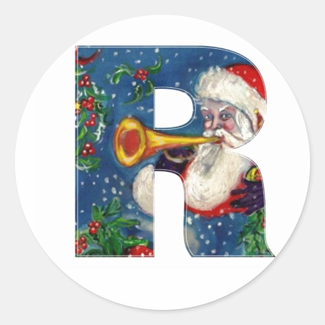 STICKER ROND LETTRE DE NOËL / SANTA CLAUS BUGLER (Devant)