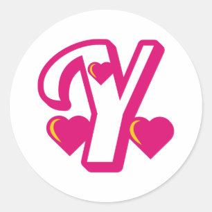 Sticker Rond Lettre de Varsity rose preppy Y, lettre rose y