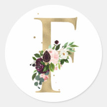 Lettre d'or MONOGRAMM boho bordeaux fleurs