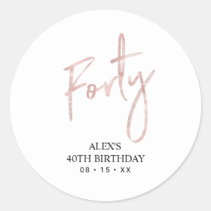 Sticker Rond Lettre dorée rose Quarante 40e Anniversaire Cadeau